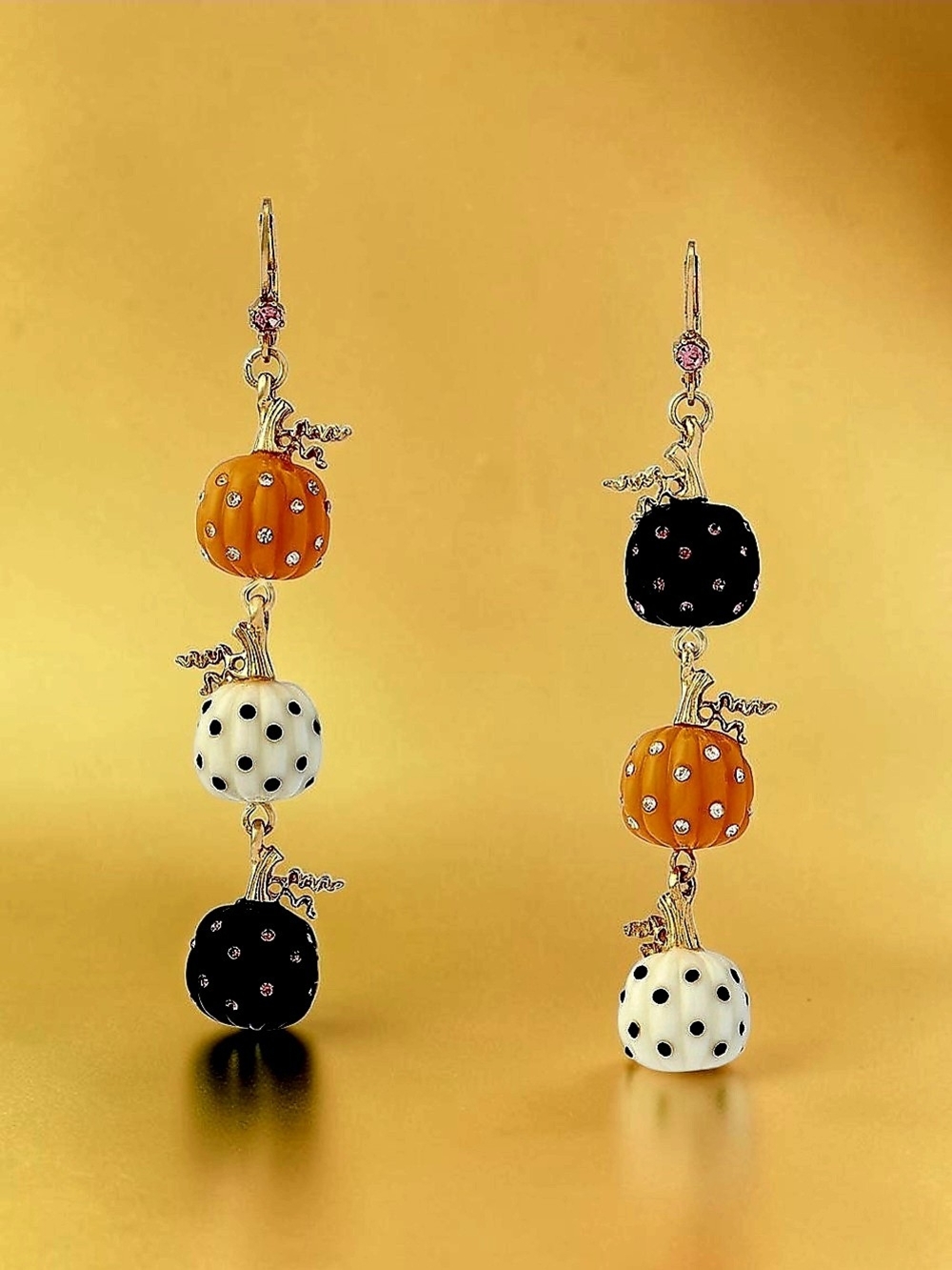 NEW Betsey Johnson Vibrant Mixed Pumpkins Earrings Fall Autumn Jewelry 3" NWT